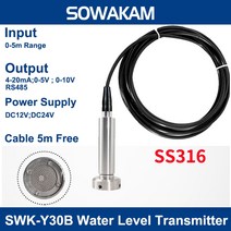 SS316 하수 차단 방지 잠수정 레벨 트랜스미터 연료 압력 4-20mA 10V 5V 액체 센서, 19 RS485 4m range_02 2m Cable