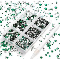 AD Beads 4300피스 플랫 백 네일 아트 라인스톤 라운드 비즈 6가지 사이즈 (26.5mm) 보관 정리함 상자 포함 폰 장식 공예 DIY용 피킹 펜 (혼합 색상) 441, Emerald