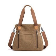 여성용 캔버스 토트백 어깨 크로스바디 백 빈티지 멀티 포켓 핸드백 사첼 여성