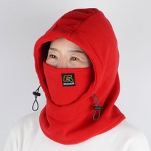 GRS 겨울 후드넥워머 남성 여성 루즈핏 목 얼굴 보온 방한 넥워머, 빨강