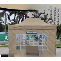 캐노피 천막 접이식 가제보 몽골텐트 투명 테라스, 3면을 단색 천 2X2 카키색 볼드 프레임