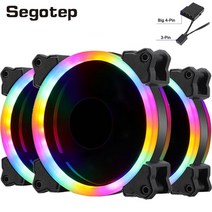 케이스 쿨러 쿨링팬 Segotep 쿨링 팬 더블 헤일로 RGB PC 케이스 조용한 AURA 싱크 다채로운 데스크탑 컴, 01 4PIN_01 1PC