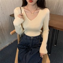 니트 이너셔츠 겨울 가을 여성 풀오버 후드 슬림 긴팔 브이넥 펀칭 이중사용 상의 1414379182