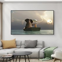 HAENGBUK 코끼리와 바다 풍경 대형 보석십자수 DIY 벽장식 인테리어 소품, 하나, 140x70cm