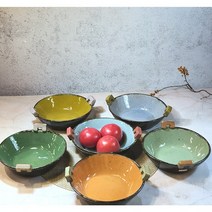 덮밥그릇 샐러드그릇 핸드메이드 도자기 손잡이 그릇 예향 중, 주황