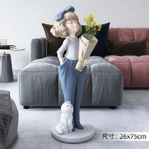 조형물 장식품 정원 인테리어 조각상 도자기인형 조각품 석상 크리 에이 티브 꽃다발 거실 대형 천장부터 바닥까지 내려오는 TV 캐비닛 홈 장식 집들이 선물 옆, 소녀 꽃병 바닥 장식 - 파란색 (