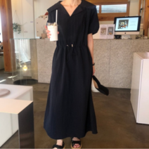 델룩 여름 여성 스퀘어넥 아노락 냉장고 카라 바스락 롱원피스