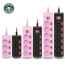 LUG 납작 이지콕 플러그 콘센트 멀티탭 핑크 블랙 3구 4구 5구 6구 1.5M 3M 5M, 4구 블랙, 5M