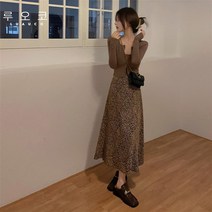 루오코 여성 정장 가을 캐미솔 카디건 투피스 양복 레트로 레오파드 스커트