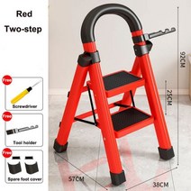 접이식사다리 계단 피난사다리 접는 가정용 실내 헤링본 다기능 4 단계 두꺼운 강관 페달, 빨간색 4단계