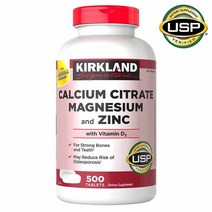 (미국직배) 코스트코 칼슘 & 마그네슘 500정 Kirkland Signature Calcium Citrate Magnesium and Zinc 500 Tablets, 1개