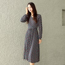 프롬코 여성 봄 가을 긴팔 랩 셔링 롱 원피스 FRC91