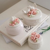 은은한 파스텔꽃 화이트 도자기 돌반지보관함 금보관함 보석트레이 보석함
