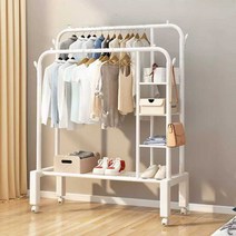 대형 파이프 행거 옷걸이 폴행거 2단 수납 철제 조립, 150cm 블랙 2폴 1단 측면3층