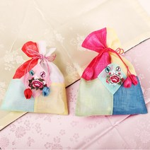 모시 배색 꽃자수 복주머니 포장 주머니, 1. 네이비