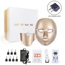빛나르아 LED마스크기계 7색 빛 LED 얼굴 마스크 목 피부 젊 어 짐 Anti-againg 치료 Hifu 스킨 아름다움, 02 Golden US