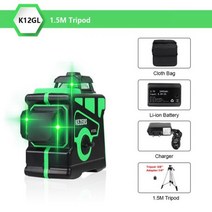 4d 레이저 레벨기 수평기 측정기 수평계 KEZERS12 라인 3D 녹색 360 니벨 샤프 다이오드 셀프 레벨링 충전식 리튬 배터리, K12GL 1.5m