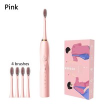 USB 충전식 미끄럼 방지 소닉 전동 칫솔 IPX7 방수 소프트 브러시 6 스피드 디자인 선물 상자 패키지, [04] Pink