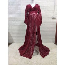 boho 레이스 출산 사진 소품 드레스 무료 크기 조절 임신 사진 촬영 보헤미안 롱 드레스 사이드 슬릿