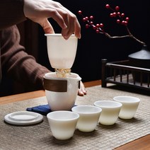 [순수] 차생활 휴대용 다기세트 4인 도자기 백자 찻잔, 상세 참조, 기본