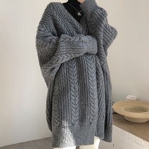 여성 꽈배기 니트 롱가디건 루즈핏 숄
