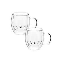트래블앤쿡 동물 캐릭터 내열 이중유리 머그컵 세트, 2개, Smile Cat
