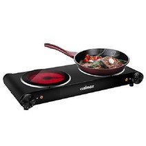 CUSIMAX 요리용 전기 핫 플레이트 더블 버너 1800W, 블랙, 적외선 더블 버너