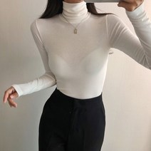 퍼니걸스 5586 데일리 슬림 무지 골지 목폴라 티셔츠 여성의류