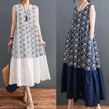 바바라옷장 루즈핏 B-211279 면 레이스 롱 원피스/ 빅사이즈/루즈핏/임부복/엄마옷/린넨/쉬폰