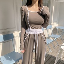 배색 언발 버튼 슬림핏 골지 얇은 가디건 티셔츠 4컬러
