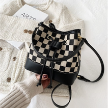 레트로 체스무늬 미니버킷백 복조리파우치 바둑판모양가방 여성빈티지체크가방 숄더백