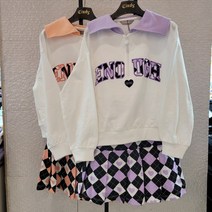신디키즈 23년 봄신상품!! 카라가 예뻐 매일 입고 싶은 러블리한 코디가 필요없는~~ 아가일레터링 상하세트 카라맨투맨CIMH23301 + 스커트CIWH23302-7954