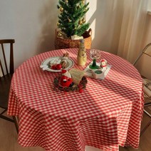 [H] 코튼 순면 체크 크리스마스 식탁보 홈 파티 캠핑 테이블보, 레드체크, 140*220