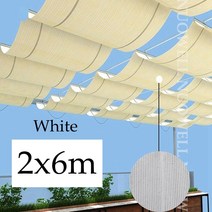 테라스차양막 접이식어닝 수영장그늘막 옥상 테라스 텔레스코픽 웨이브 차양 HDPE 자외선 차단 그물 맞춤형 홈 발코니 사생활 안전 울타리 캐노피 섀도우, [08] White 2x6m