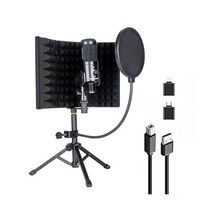 USB 콘덴서 마이크 스튜디오 키트 모니터 장비로 메탈 트라이스탠드에서 녹음하는 마이크 격리 실드 및 5면 팝 필터 PC 노트북 전화의 게임 스트리밍 팟캐스트, Three-sided Panel Isolation Sh
