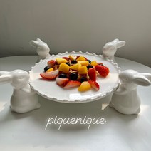 토끼 1단 플레이팅 케이크스탠드 디저트 트레이 도자기 카페접시, 토끼3마리+라지(26cm)