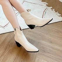 가죽 통굽 뾰족코 미들힐 하이힐 앵클부츠 2컬러 7cm