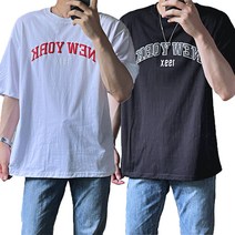 뉴욕 레터링 박시핏 심플티셔츠 레이어드티 목안늘어나는 기본티셔츠 여름 캠퍼스룩 반팔티