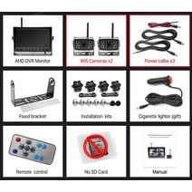 무선후방카메라 화물차 후방 카메라 자동차 설치 룸미러 어라운드뷰 트럭 트레일 러버스 픽업 무선 전면 후면 보기 채널 차량 디지털 레코더 모니터 후방카메라, 2개의 카메라로