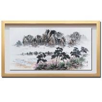 (진품) 할인판매 진짜그린 배삼임수 봄 산수화그림 풍수 액자 거실 복도 사업장 부자되는 풍경화 생기 풍수에좋은 그림 표구액자 풍경그림 동양화, 7번 연카키색액자