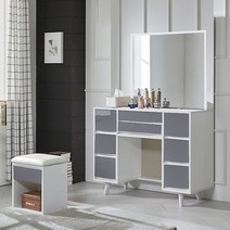 엘르 LPM 하이그로시 일체형 수납화장대/일반거울, 화이트+그레이