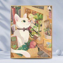 러블리 따뜻한 오후의 햇살과 고양이 카툰 일러스트 보석십자수 DIY 만들기 세트 집콕취미 핸드메이드 선물 집안 인테리어 다이아몬드 그림 액자 없음 20종, GB1106