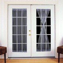 그레이 실버 쉬어 프렌치 도어 커튼 나뭇잎 도트 니트 텍스처 세미 쉬어 윈도우 보일 로드 포켓 레이스 유리 도어 트리트먼트 타이 백 63.5 x 101.6cm 패널 1개