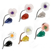 LUNALUCE 천연소재 자개 꽃 송치 아게이트 원석 미니 자석 핀 브로치 여성 패션브로치