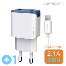 1+1 드리온 2.1A 가정용충전기 케이블 일체형 USB2구 분리형 마이크로5핀 아이폰 8핀 C타입, 2개 1셋트, 마이크로5핀 USB2구