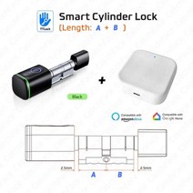 유로 Tuya 또는 TTLock 앱 지문 RFID 카드 블루투스 실린더 스마트 도어 잠금 전자 알렉사 구글 홈 교체 잠금 교체 제품, TT Black and Hub_A 40 B 40