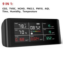 5-In-1 공기 품질 모니터 가정용 대기 질 감지기 오염 테스터 CO/CO2/HCHO/AQI/TVOC 일산화탄소 센서 CO2 미터, 9-In-1