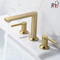 JTNB-BG3007 무광 골드 브러쉬 3홀 세면 욕조수전 8인치 투핸들, 블랙