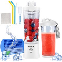 난저초퍼 닌자초고소블렌더 샤크닌자 휴대용 블렌더 쉐이크 및 스무디용 6개 블레이드가 있는 BOSICTE 개인용 크기 여행용 뚜껑이 20온스 미니 컵 사무실 체육관 주방용 USB 충, [03] 하얀색