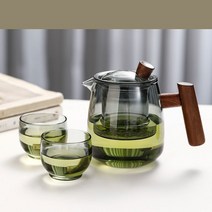 티포트 찻잔 호두나무 손잡이 티포트 홈카페 직접 가열할 수 있어요, 블랙+찻잔 2개